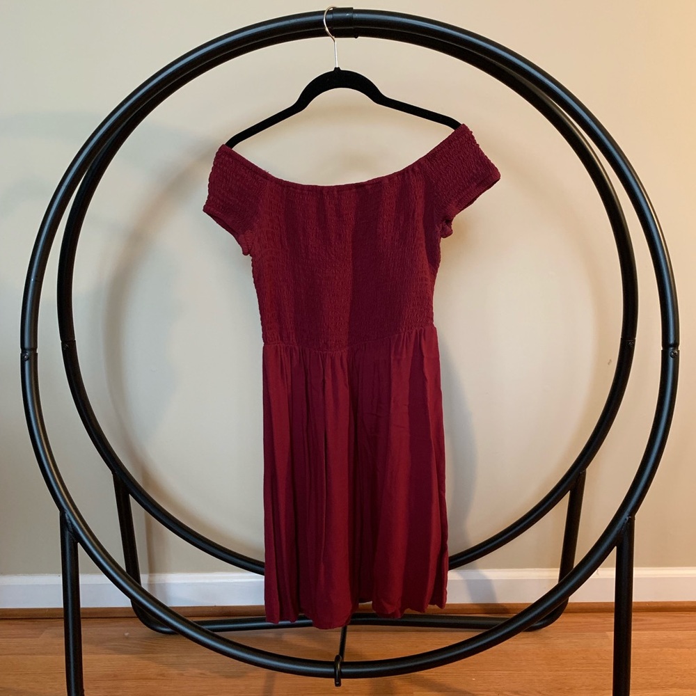 Off the Shoulder Maroon Mini Dress